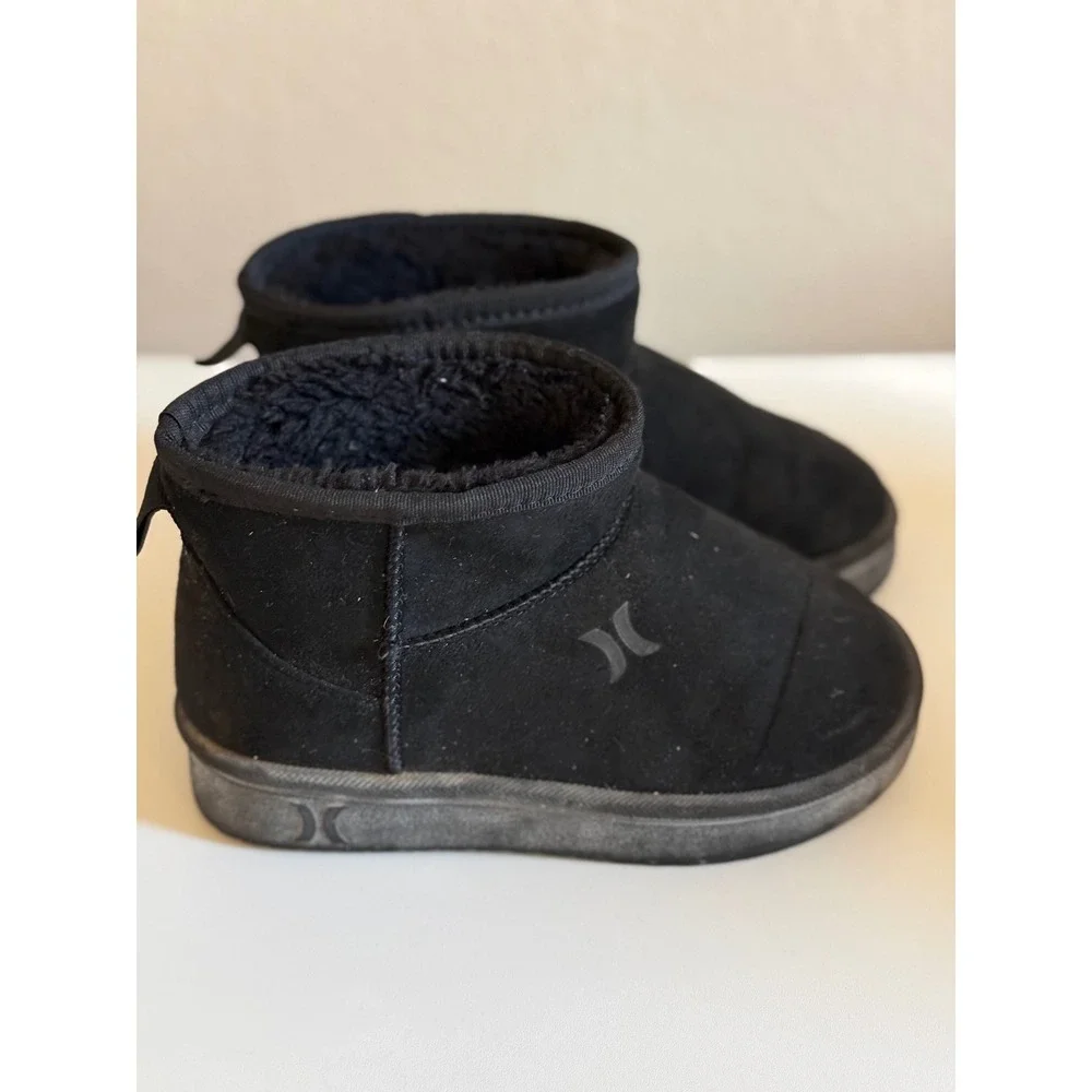 Hurley Kids Black Faux Suede Faux Fur Lined Ankle Boots Size 10 Snow Winter